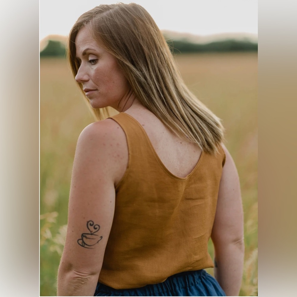 100% Linen Mustard Tank sz M - Picture 1 of 4